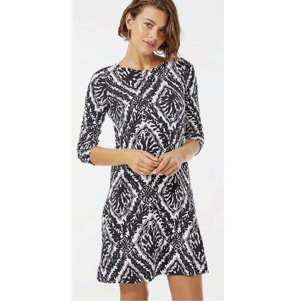 LILLY PULITZER Black & White Ophelia Swing Dress Medium Onyx Reef Madness